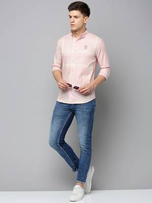 men's long sleeves tartan checks peach shirt 5
