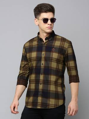 Showoff men's long sleeves tartan checks navy blue shirt 1