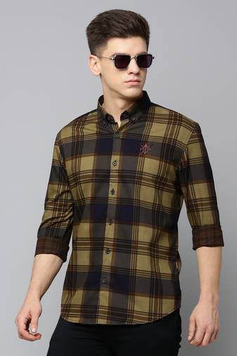 Showoff men's long sleeves tartan checks navy blue shirt