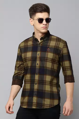 Showoff men's long sleeves tartan checks navy blue shirt