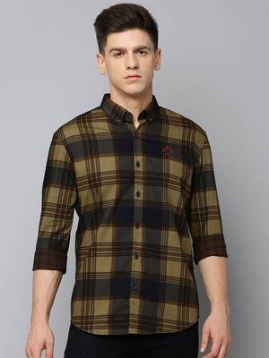 Showoff men's long sleeves tartan checks navy blue shirt 2