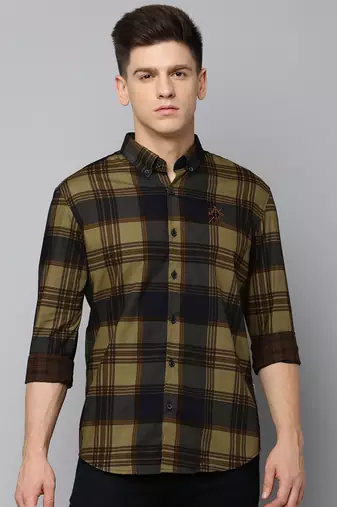 Showoff men's long sleeves tartan checks navy blue shirt