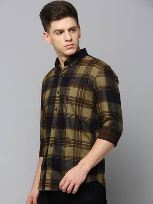 Showoff men's long sleeves tartan checks navy blue shirt 3