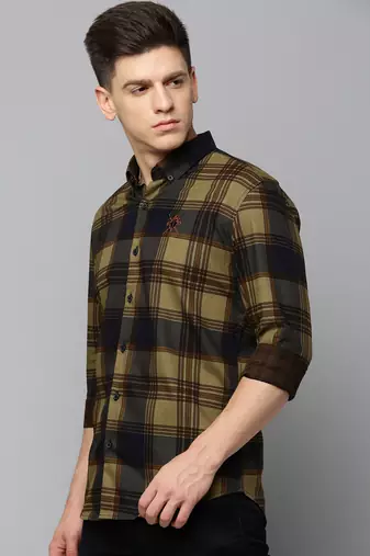 Showoff men's long sleeves tartan checks navy blue shirt