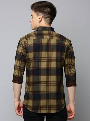 Showoff men's long sleeves tartan checks navy blue shirt 4