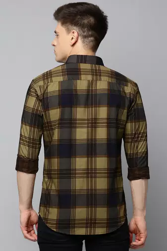 Showoff men's long sleeves tartan checks navy blue shirt