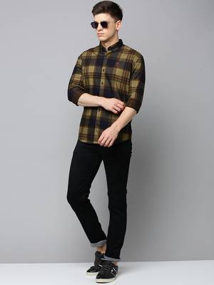 Showoff men's long sleeves tartan checks navy blue shirt 5