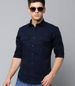 Showoff men's long sleeves solid navy blue shirt