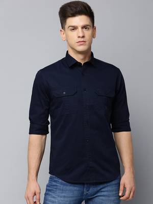 Showoff men's long sleeves solid navy blue shirt 2