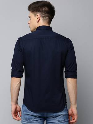 Showoff men's long sleeves solid navy blue shirt 4