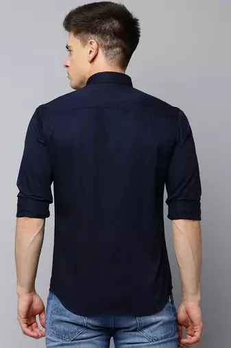Showoff men's long sleeves solid navy blue shirt