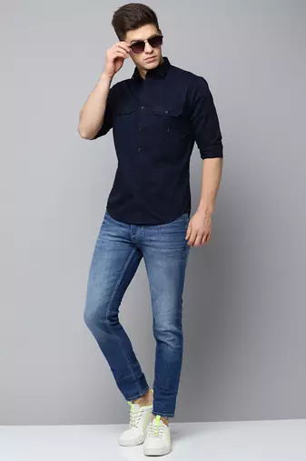 Showoff men's long sleeves solid navy blue shirt