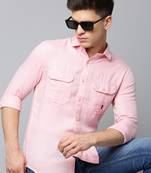 Showoff men's long sleeves textured peach shirt