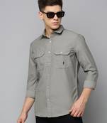 Showoff men's long sleeves solid taupe shirt
