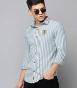 Showoff men's long sleeves vertical stripes sea green shirt