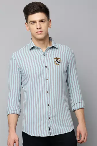 Showoff men's long sleeves vertical stripes sea green shirt