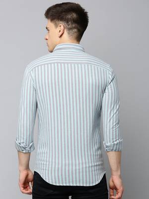 Showoff men's long sleeves vertical stripes sea green shirt 4