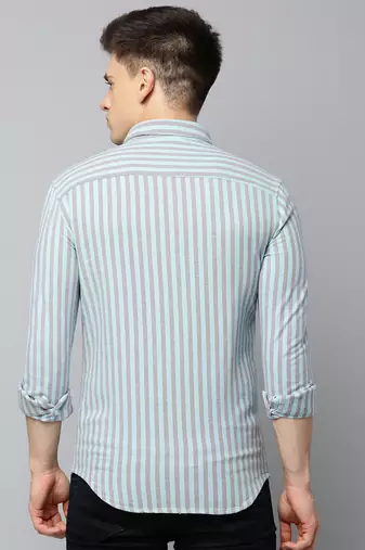 Showoff men's long sleeves vertical stripes sea green shirt