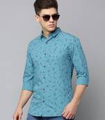 men's long sleeves conversational turquoise blue shirt