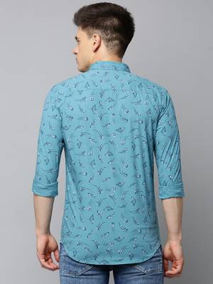 men's long sleeves conversational turquoise blue shirt 4