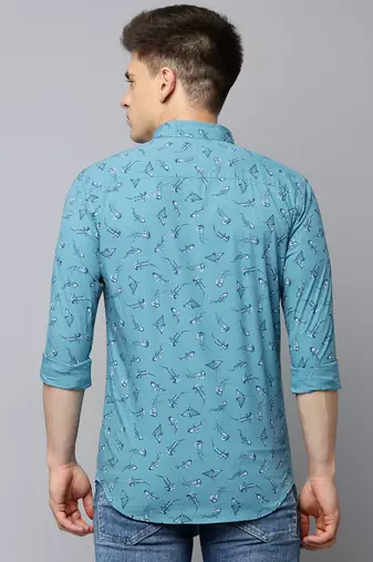men's long sleeves conversational turquoise blue shirt