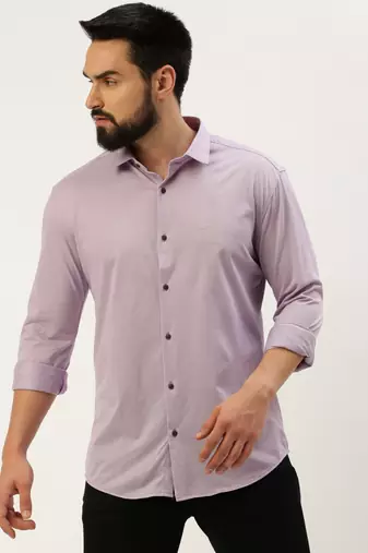 Showoff men's long sleeves solid lavender shirt