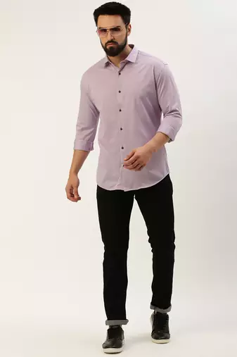 Showoff men's long sleeves solid lavender shirt