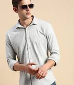 men's long sleeves solid grey melange shirt