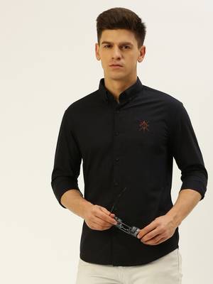 men's long sleeves gingham checks navy blue shirt 1