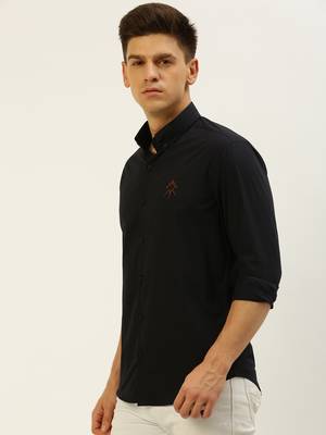 men's long sleeves gingham checks navy blue shirt 3