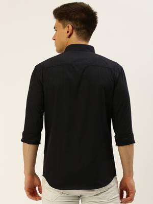 men's long sleeves gingham checks navy blue shirt 4