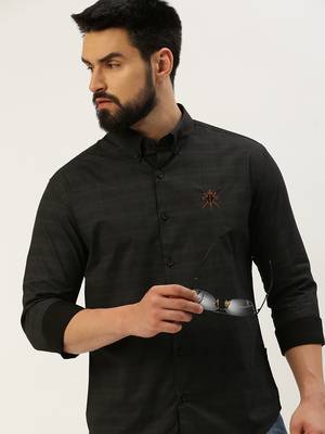 men's long sleeves gingham checks black shirt 1