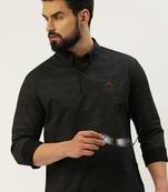 men's long sleeves gingham checks black shirt