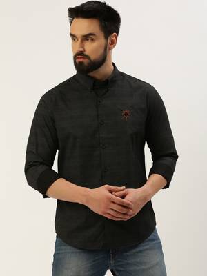 men's long sleeves gingham checks black shirt 2