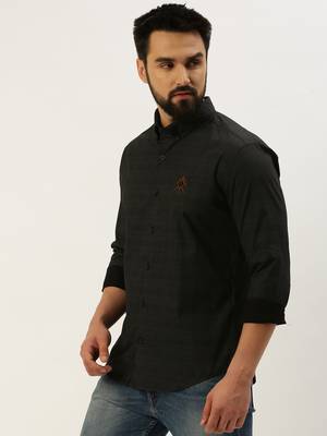 men's long sleeves gingham checks black shirt 3