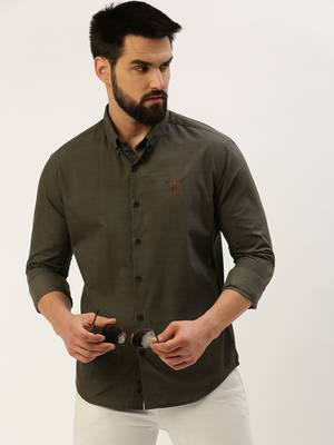 Showoff men's long sleeves gingham checks grey shirt 1