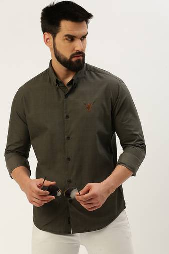 Showoff men's long sleeves gingham checks grey shirt