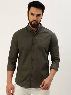 Showoff men's long sleeves gingham checks grey shirt 2