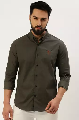 Showoff men's long sleeves gingham checks grey shirt