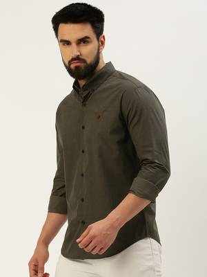 Showoff men's long sleeves gingham checks grey shirt 3