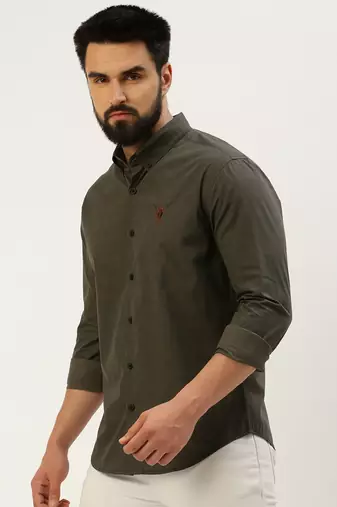 Showoff men's long sleeves gingham checks grey shirt