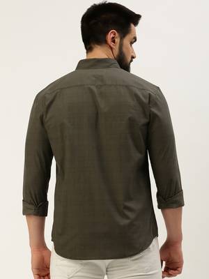 Showoff men's long sleeves gingham checks grey shirt 4