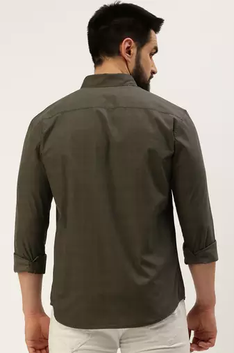 Showoff men's long sleeves gingham checks grey shirt