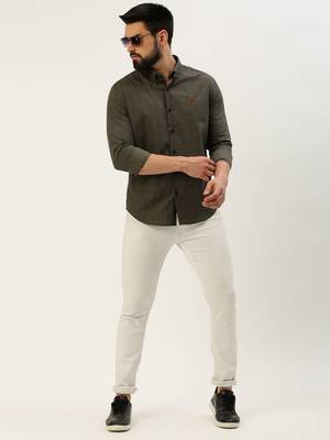 Showoff men's long sleeves gingham checks grey shirt 5