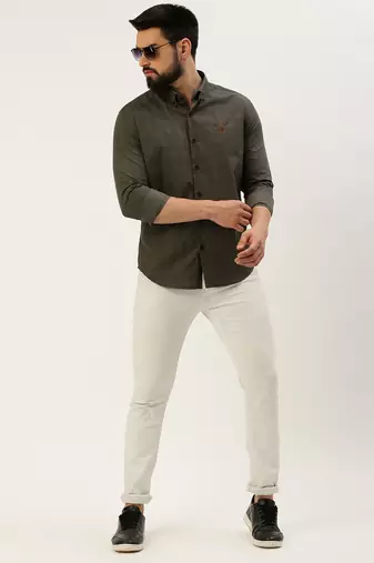 Showoff men's long sleeves gingham checks grey shirt