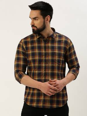 men's long sleeves tartan checks navy blue shirt 2
