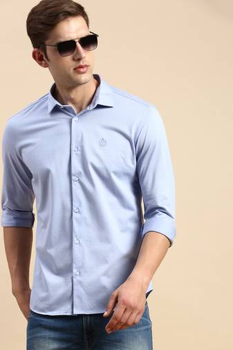 men's long sleeves solid blue shirt