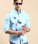 men's long sleeves typography turquoise blue shirt