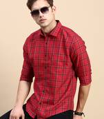 men's long sleeves checked maroon shirt