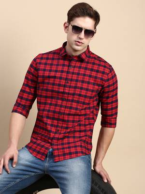 men's long sleeves other checks red shirt 1